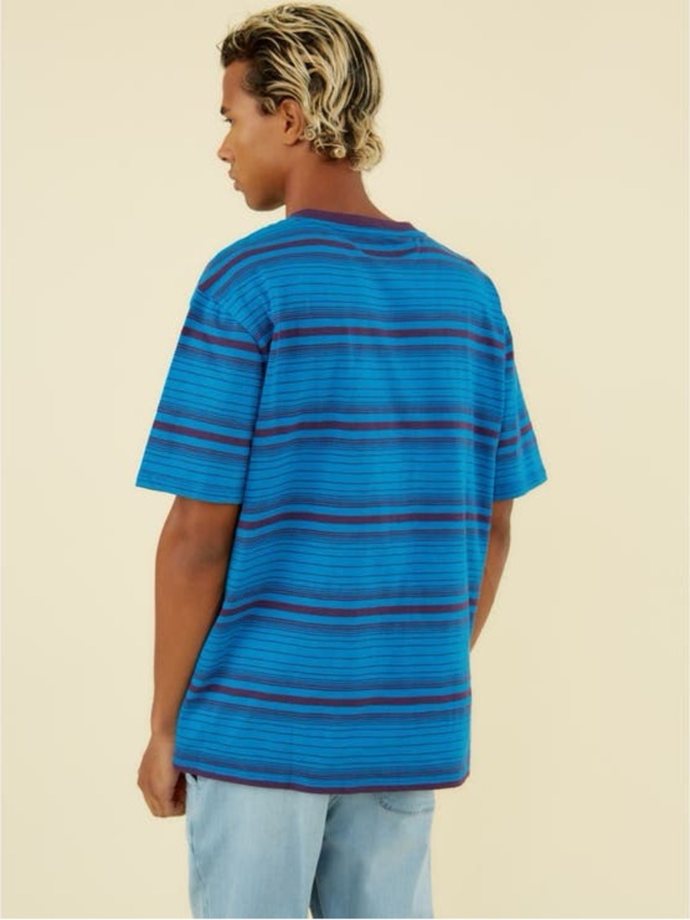 New Guess ORIGINALS Blue Striped Short Sleeve Tee with Purple Trim SZ L - Picture 3 of 6